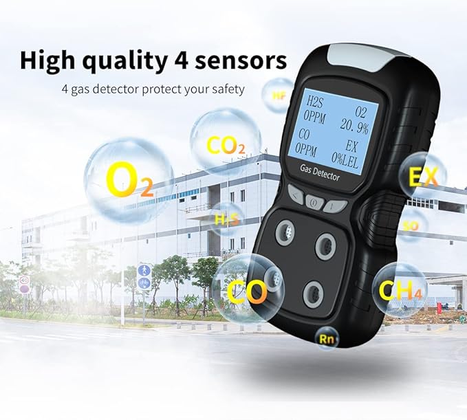 XLA Alert Portable Gas Detector, Gas Clip 4 Gas Monitor Meter Tester Analyzer, Rechargeable LCD Display Sound Light Shock Air Quality Tester, 2 Year Detector…