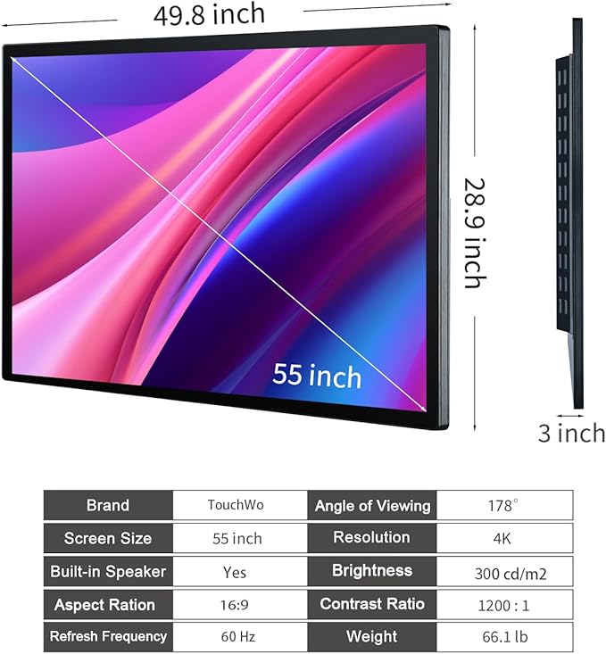 TouchWo 55" Interactive Touchscreen Monitor, Smart Board FHD 1080P Display with Wall Mount, Android 11 Smart Touch Screen Presentation Electronic Whiteboard for Office & Classroom, RAM 2G & ROM 32G