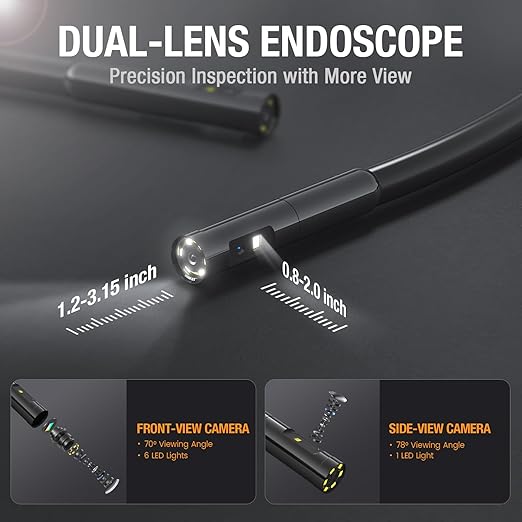Dual Lens Endoscope Camera with Light, Teslong 4.3" HD Snake Borescope Inspection Camera, Automotive Scope Cam with Flexible Cable, Home Waterproof Fiber Optic for Sewer Drain Pipe (3.3FT)