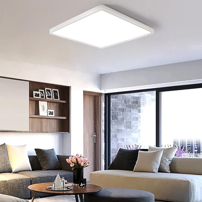 LED Flush Mount Ceiling Light Fixture, 2800K Warm White, 12inch 24W, 3200LM, Slim Flat Panel Lighting Fixture, Square Modern Ceiling Lamp for Bedroom, Kitchen, Living Room, Closet, Stairwell, IP40