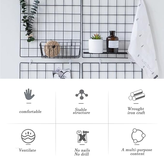Gddochn 3 Pack Grid Panel Hanging Wire Basket, Storage and Display Basket for Wall, Kitchen, Home Decor Supplies, Potted Plants, Black