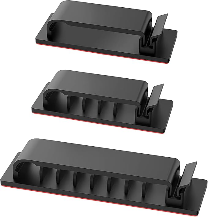 Halsouy Cable Management Clips, 20Pcs Cord Organizers Wire Clips Cord Holder for TV PC Ethernet Cable Desk Home Office (Black)