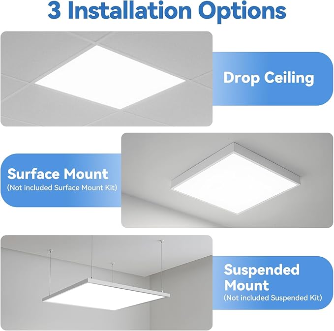 CycevSun 24-Pack 2x2 LED Flat Panel Light - Drop Ceiling, 30/40/50W Selectable, Up to 5500LM, 4CCT 3000K/4000K/5000K/6000K, 0-10V Dimmable, 100-277V, ETL Listed