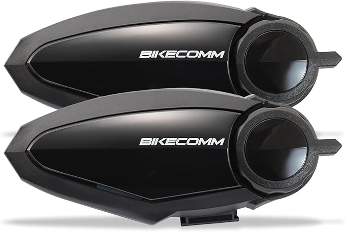BIKECOMM BK-S2 Motorcycle Bluetooth Headset Intercom – 1200M Range Wireless Speakers - Helmet Communication System, IP67, Black, Twin Pack