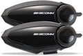 BIKECOMM BK-S2 Motorcycle Bluetooth Headset Intercom – 1200M Range Wireless Speakers - Helmet Communication System, IP67, Black, Twin Pack