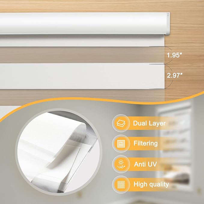 MUSCLEAREA Motorized Blinds with Remote, Cordless Automatic Zebra Shades, Smart Blind for Windows, White, 38 x 72