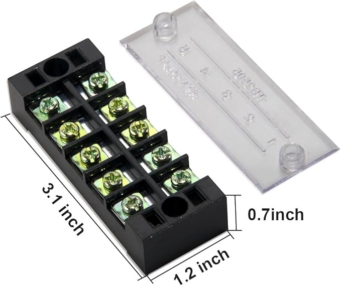 MILAPEAK Terminal Block and Strip - 10pcs (5 Sets) 5 Positions Dual Row 600V 25A Screw Terminal Blocks with Cover + 400V 25A 5 Positions Pre-Insulated Terminals Barrier Strips (Black & Red)