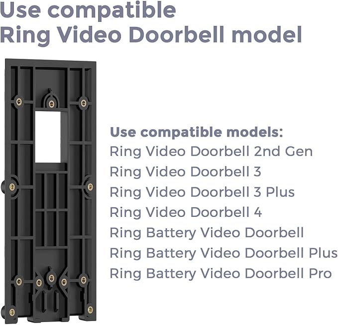 No-Drill Mounting Plate for Ring Video Doorbell 1/2/3/3 Plus/4 (2020 Release), Battery Doorbell Plus/Pro -Strong 3M Adhesive Secure Holder for Houses & Apartments