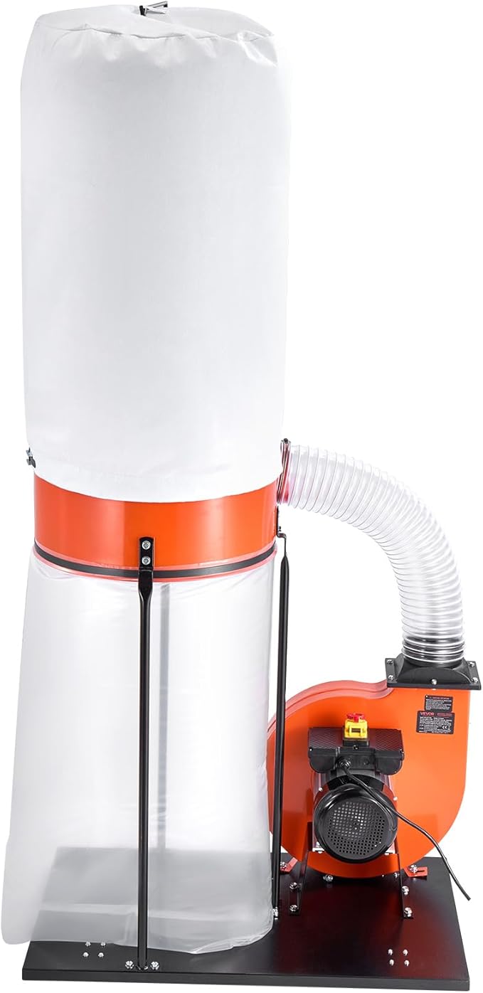 VEVOR Dust Collector, 1100 CFM 2.5 Micron Vortex Cone Dust Collectors, 1.5HP Sawdust Collection System with 35-Gallon Dusts Collector Bag & 42-Gallon Filter Bag, 3400 RPM High Speed, for Woodworking