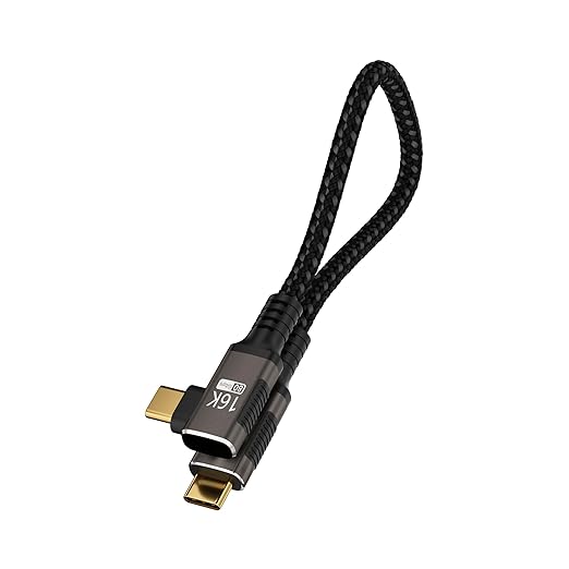 Short 90 degree USB C Cable 1FT Compatible With Thunderbolt 5/4,USB 5/4 right angle Cable 80Gbps Data Transfer,Type-C 240W Fast Charging,USB C Cable 16K@60Hz/8K@120Hz Video Output for Monitor/Display.