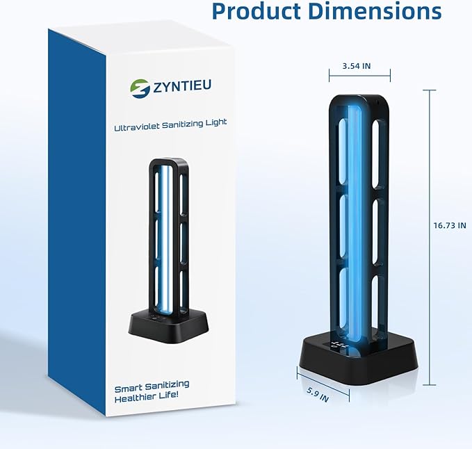 Zyntieu 39W UV Light Sanitizer with Remote Control and 3 Timers – Ozone Free Home Disinfection Device, Kills Germs, Viruses, Mold and Dust Mites – Whole Room Ultraviolet Light for Home and Office