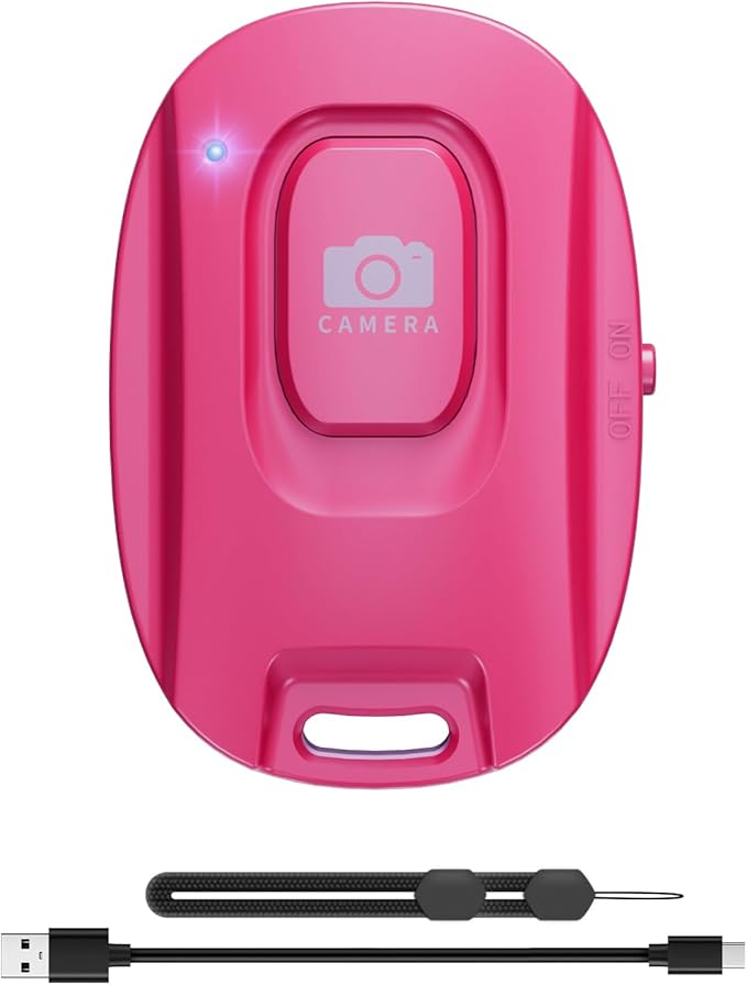 Bluetooth Camera Remote Shutter for iPhone and Android Smartphones, Rechargeable Wireless Phone Remote Control,Selfie Button for Photos and Videos, Charging Cable Included-Pink