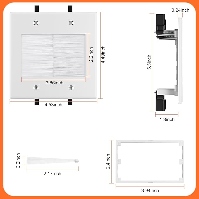 in Wall Cable Management Kit with Brush Wall Plate,AC Outlets & USB-A+USB-C Ports,9ft Cord,Hide Cords Recessed Wall Outlet for TV Cable Management,HDMI Cables and Home Theater Systems