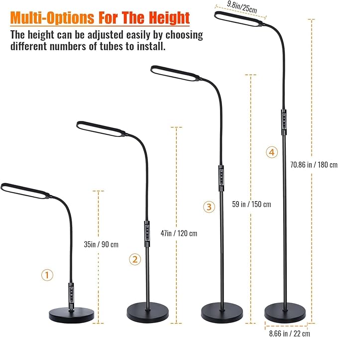 CeSunlight CRI95+ Floor Lamps for Living Room, 18W 3000LM Standing Lamp with 3 Color Temps, Gooseneck Adjustable Dimmable Lamp with Remote, Touch Control for Bedroom, Office, Tattoo Light