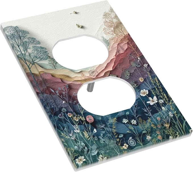 Bvtewkhz Wildflowers Rustic Flowers Floral Plants Duplex Outlet Wall Plate Cover Vintage Mountain Decorative Light Switch Covers Electrical Faceplate Switch Plates for Bathroom Kitchen Home