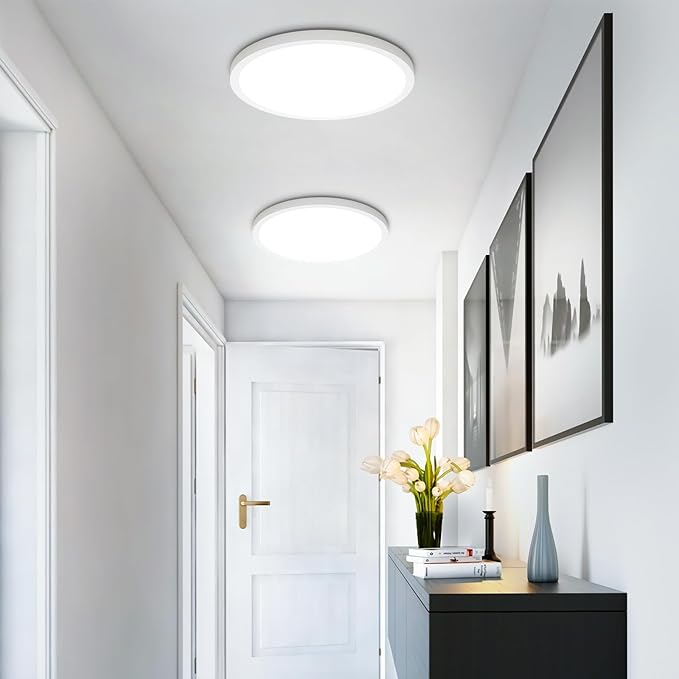SunRider 6-Pack LED Flush Mount Ceiling Light Fixture, 5000K Daylight White, 2400LM, 12 Inch 24W Indoor Flat Panel Lamp, 240W Equiv., Non-Dimmable