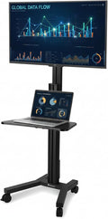 AW Rolling TV Stand Mobile TV Cart Height Adjustable for 32" to 65" LCD LED Screen TVs Office Meeting