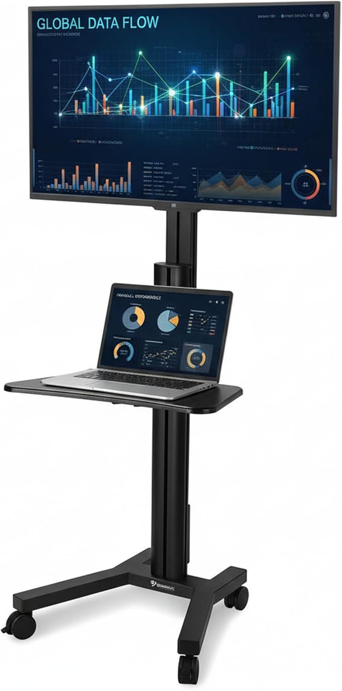 AW Rolling TV Stand Mobile TV Cart Height Adjustable for 32" to 65" LCD LED Screen TVs Office Meeting