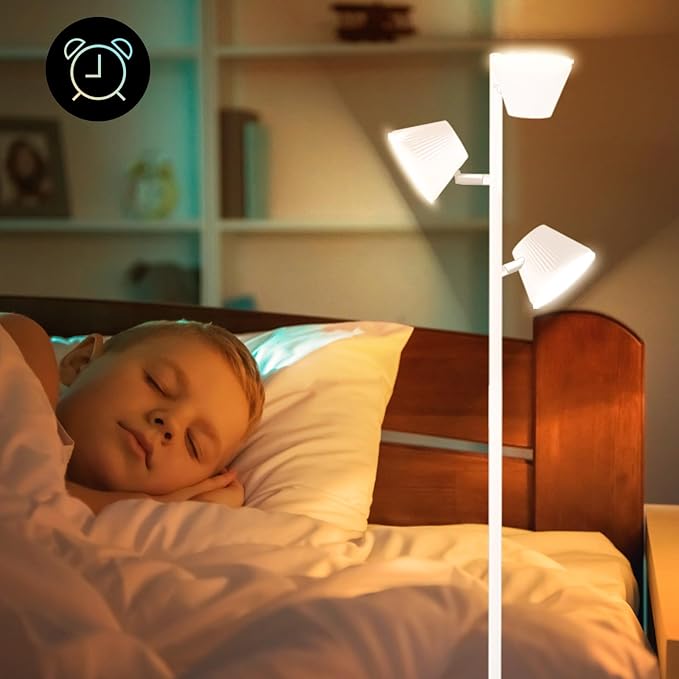 Pesken White 42W Tree Floor Lamp, Super Bright LED Standing Lamp with Remote, Modern Dimmable Floor Lamps,Individual Control, Rotable Head LED Lamp for Living Room Bedroom Office
