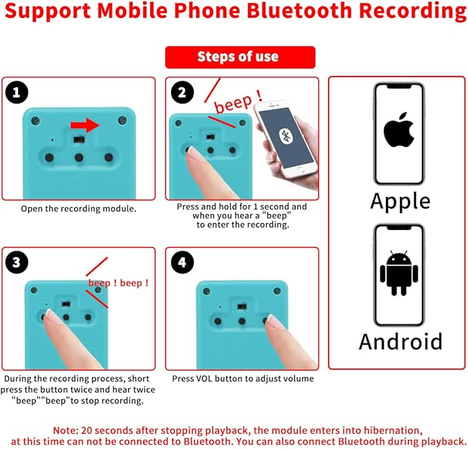 Sound Module with Speaker,16MB Voice Recorder Box, Support Bluetooth & MIC Recording Audio Box,16 Min Easy Sound Voice Box for Personalized Greetings, DIY Projects, Holiday Crafts ect-Blue.