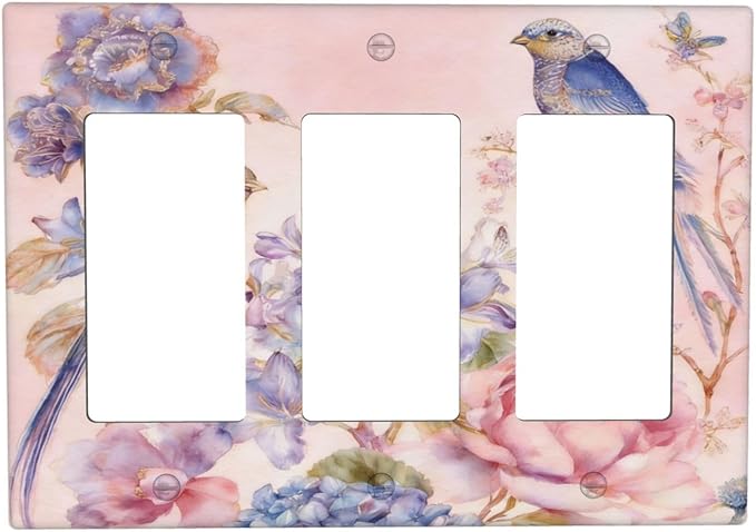 Bvtewkhz Floral Birds Morris 3 Gang Triple Rocker Decorative Outlet Covers Light Switch Plate Electrical Receptacle Switchplate For Bathroom Kitchen Bedroom
