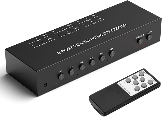 Dingsun 6Port AV to HDMI Converter, Will Convert Input Analog Aignals to a Digital Output Signal, Built-in 16:9/4:3 Adjustment, Perfect for Old Video Game Systems,PS,WII,Xbox,DVD,VHS(with Remote)