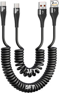 PRAKIE Coiled USB C Cable Fast Charging for Car 3FT/5FT, USB A to USB C Cable, Type C Charge Cord USB-C Charging Cable Compatible with iPhone 17/16/15/Samsung Galaxy S20 and More USB C Devices-Black