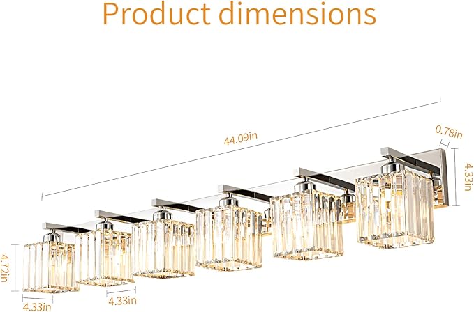 FDPBY Modern 6-Light Chrome Crystal Bathroom Vanity Light Fixtures