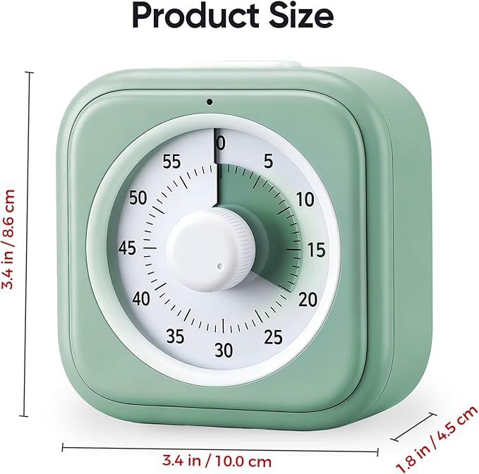 60 Minute Visual Timer for Kids, Silent Countdown Clock, Time Management Tool for Homeschool Study Supplies, Classroom, Home, Kitchen, Desk (Green)
