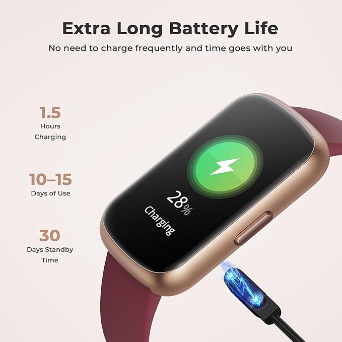 TIFOZEN Fitness Tracker for Women Men, Smart Watch Band with 24/7 Heart Rate Blood Oxygen Sleep Monitor, Calories Step Tracker Pedometer 3ATM Waterproof Activity Tracker for Android iOS, Wine Red