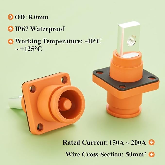 1 Set Battery Energy Storage Connector 150A 35mm² High Current HV Connectors Quick Plug Terminal Right Angle Plug and Socket IP67 Waterproof Power Adapter (Orange, 150A)