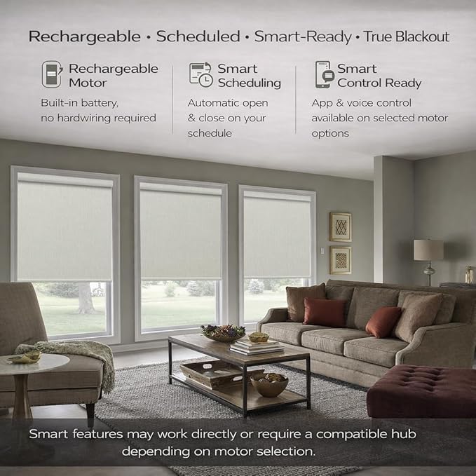 Zshine Motorized Blackout Window Blinds Customize Width (23-95 Inches) Remote Control Wireless and Rechargeable Roller Shades Blinds for Windows, Home, Office, Hotel, Club, Restaurant(82164B)