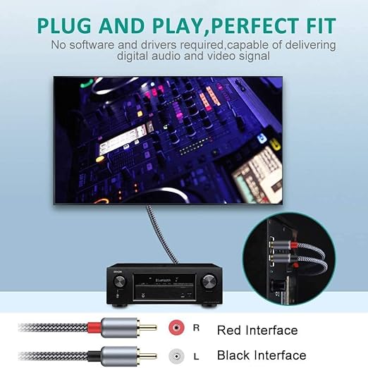 Goalfish RCA Cable, 20 Feet/6m Audio 2 Male to 2 Male Subwoofer Nylon-Braided Auxiliary Stereo Cord for Home Theater, HDTV, Amplifiers, Hi-Fi Systems, Speakers