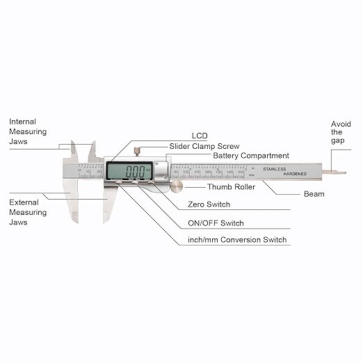 SCITOOLS All-Metal Digital Caliper 0-6" Measuring Tool, Micrometer Caliper with Auto-Off Feature, Interchangeable Between inches and millimeters for DIY/Household and 3D Printing