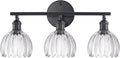 Shenmoyl Bathroom Light Fixtures, 3-Light Black Vanity Wall Light Over Mirror with Clear Tulip Glass Shade for Bedroom Living Room (Bulb Not Included)