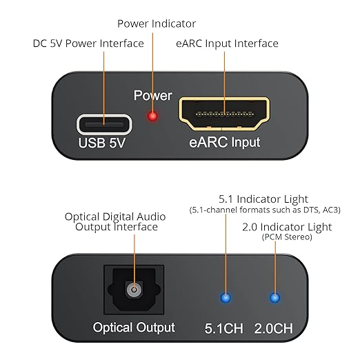 Neoteck ARC/eARC Audio Extractor, HDMI ACR Audio to Optical Extractor with Supports PCM 2.0, Dolby 5.1, DTS 5.1, 24bit/192kHz, Plug and Play, Suitable for TV, Home Cinema & Legacy Audio Systems