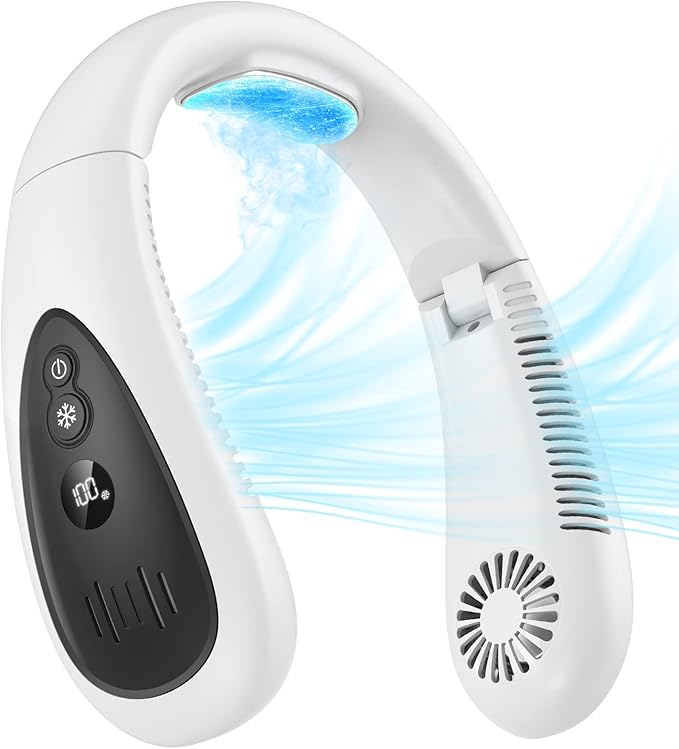 GAITIR Neck Air Conditioner, Portable Neck Fan with Cooling Plate 360°Cooling Airflow, 5000mah Rechargeable USB Fan Hands Free Bladeless Wearable Foldable Mini Fan for Men Women Home Office Outdoor