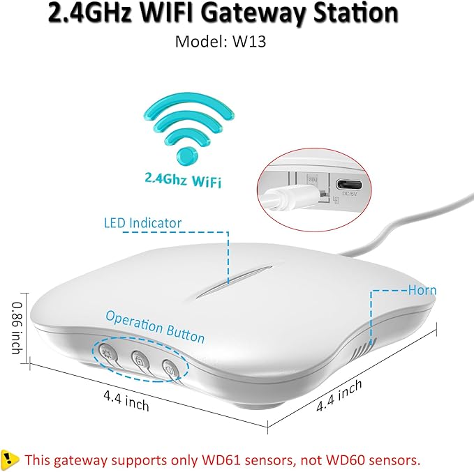WiFi Water Leak Detector for Home with App Notification, 1 2.4Ghz Gateway + 6 WD61 Sensor, 120dB Water Flood/Drip Alarm for Basement/Kitchen/Bathroom/Toilet/Laundry Room,Sink/Pipe/Faucet Leakage Alert