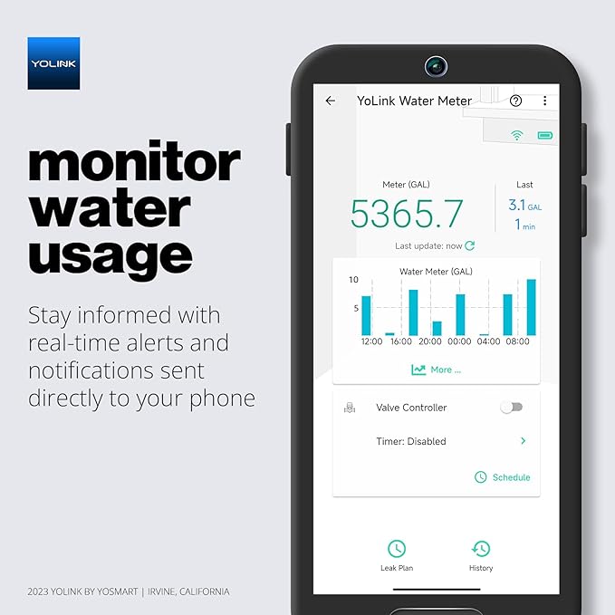 YoLink FlowSmart NSF Water Meter, Smart Water Usage Monitor and Water Leak Detection: 2 Inch Advanced Smart Home Water Meter, Hub Included