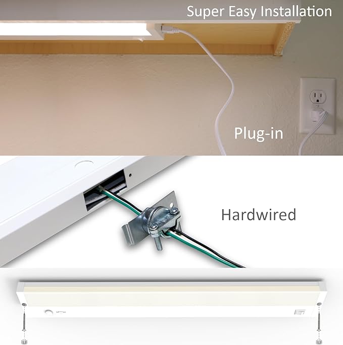 Leetdud Under Cabinet Lighting Plug in or Hardwired Built-in Dimmer, 24 Inch 12W, 5CCT 2700/3000/3500/4000/5000K, Linkable Counter Lights for Kitchen, ETL Dimmable LED Light Fixture, White