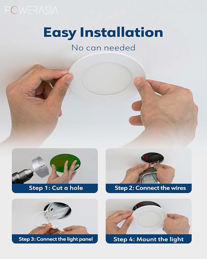 POWERASIA 24 Pack Recessed Lighting 6 Inch with Junction Box, 5CCT 6 Inch LED Recessed Lights Dimmable 2700K-6000K, 15W 1200lm Ultra Thin Recessed Lighting - ETL and Energy Star