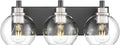 METWET Bathroom Light Fixtures, 3-Light Black and Brushed Nickel Bathroom Vanity Light, Modern Wall Sconces with Globe Clear Glass Shade, Vanity Lighting Fixtures Over Mirror, VL195-KN-3