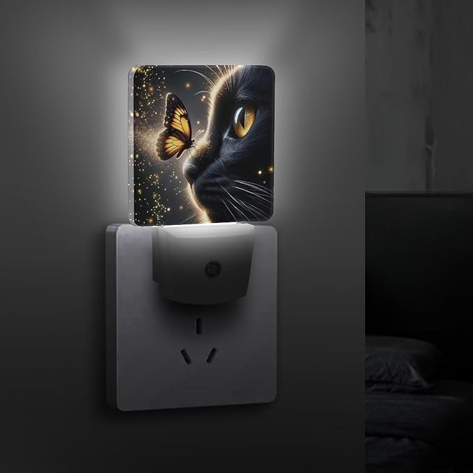 YKJAHSD Cat Butterfly Night Light, Plug into Wall Decor Nightlights for Bedroom, Bathroom, Hallway, Kitchen, with Dusk to Dawn Light Auto Sensors LED Night Lights for Boys Girls Women Men Room Gifts