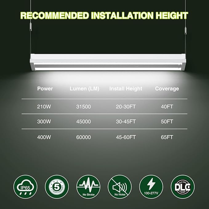 LED Linear High Bay Shop Light With Motion Sensor 300W, Larger Central Lighting Area, 45000LM, 120-277V, 0-10V, 5000K, Commercial Linear High Bay Led Shop Lights for Warehouse Industrial Garage , UL