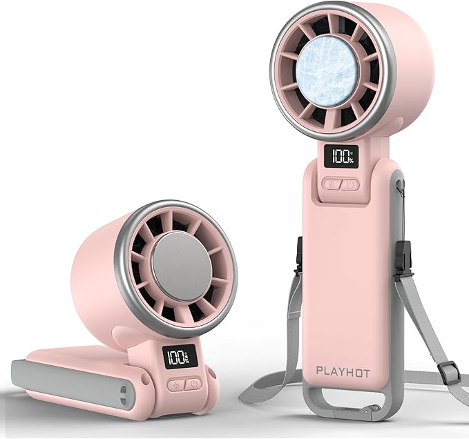 PlayHot Portable Handheld Turbo Fan with Ice Cooling, Rechargeable Personal Fan, Up tp 12Hrs Cooling, 5 Speed 25550RPM Powerful Portable Fan for Travel, Outdoor, Camping, Hiking (Pink)