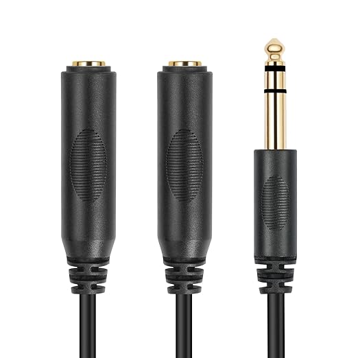 SiYear 6.35mm 1/4 inch Male Plug Stereo to 2 Dual 1/4 "TRS Female Jack Connector Audio Speaker Cable, Y Splitter Adapter Cable (20CM / 8Inch)