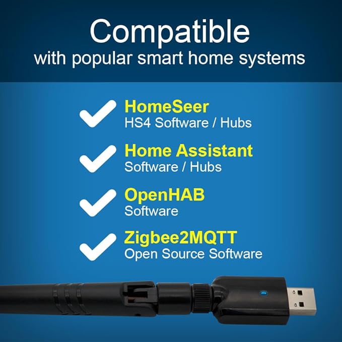 HomeSeer Zigbee 3.0 USB Interface/Coordinator/Dongle (SmartStick ZB), SiLabs ERG32MG21 Chip Technology, Compatible with HomeSeer, Home Assistant, OpenHAB, Zigbee2MQTT