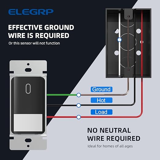 ELEGRP Occupancy Motion Sensor Light Switch, PIR Infrared Motion Activated Wall Switch, No Neutral Wire, Single Pole for CFL/LED/Incandescent Bulb, with Wall Plate, UL Listed (10 Pack, Matte Black)