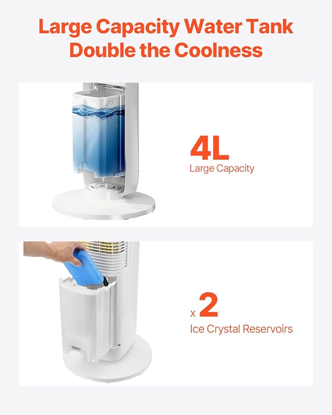 VEVOR Evaporative Air Cooler, Standing Fans that Blow Cold Air, 23.3ft/s 70° Remote Oscillating Tower Fan w/ 9-Speed 4 Mode, 24H Timer, Swamp Cooler, Portable AC Fan for Bedroom, Office