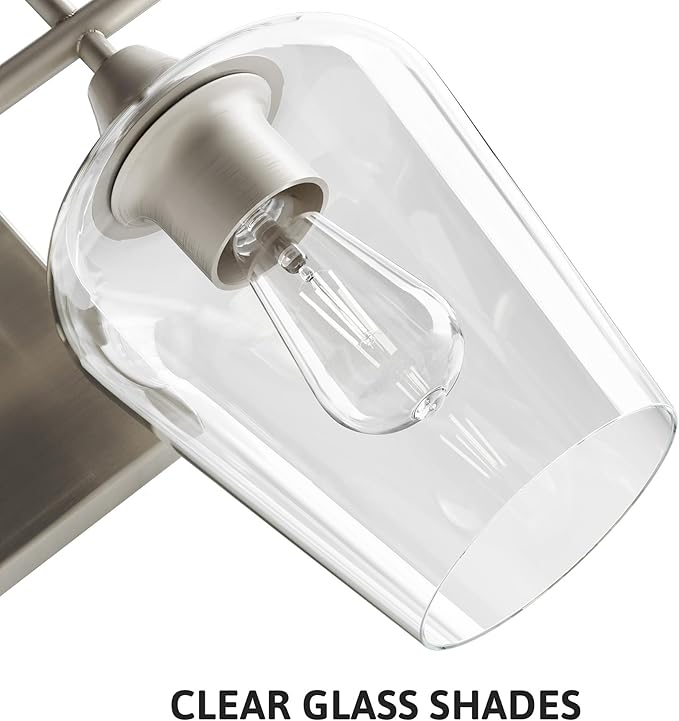 VONLUCE Bathroom Vanity Light, 4 Light Bathroom Light Fixture Over Mirror, Bathroom Wall Lamp with Clear Glass, Modern Vanity Lighting for Bathroom, Bedroom, Hallway, Brushed Nickel, ETL Certificated